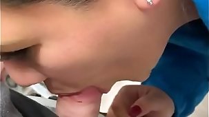 Unreasonable wife sucking dick in store like a whore