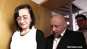 Skinny German granny twin penetrated hardcore