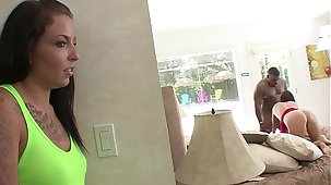 Stepdaughter catches Stepmom cheating on Stepdad with a Broad in the beam Black Cock BBC