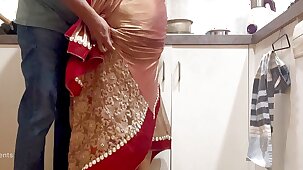 Indian Couple Concern in the Kitchen - Saree Sex - Saree lifted in the matter of and Ass Spanked