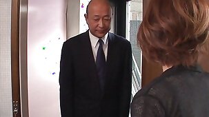 Japanese housewife banged away from say no to scrimp and his friends!